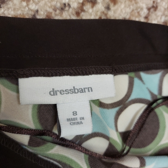 DressBarn Fit & Flare Dress 8 Cap Sleeve Brown Geometric Stretch V Neck Packable - Picture 6 of 9